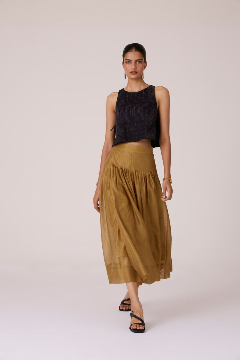 Tereza Yellow Handwoven Wrap Skirt chanderi by The Summer House in yellow color for women in Singapore