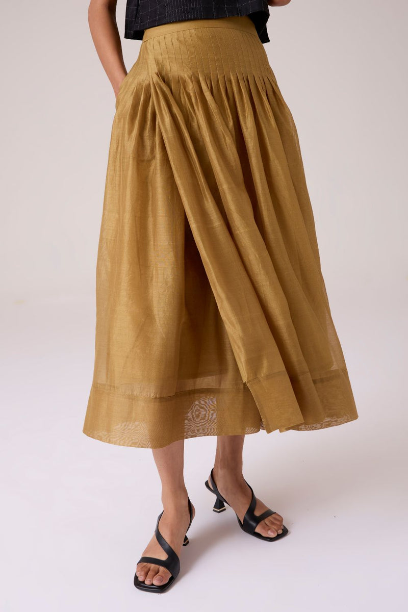 Tereza Yellow Handwoven Wrap Skirt chanderi by The Summer House in yellow color for women in Singapore