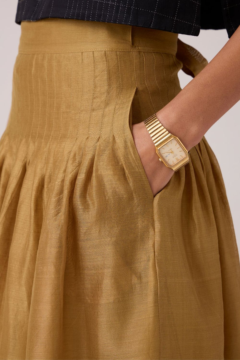 Tereza Yellow Handwoven Wrap Skirt chanderi by The Summer House in yellow color for women in Singapore