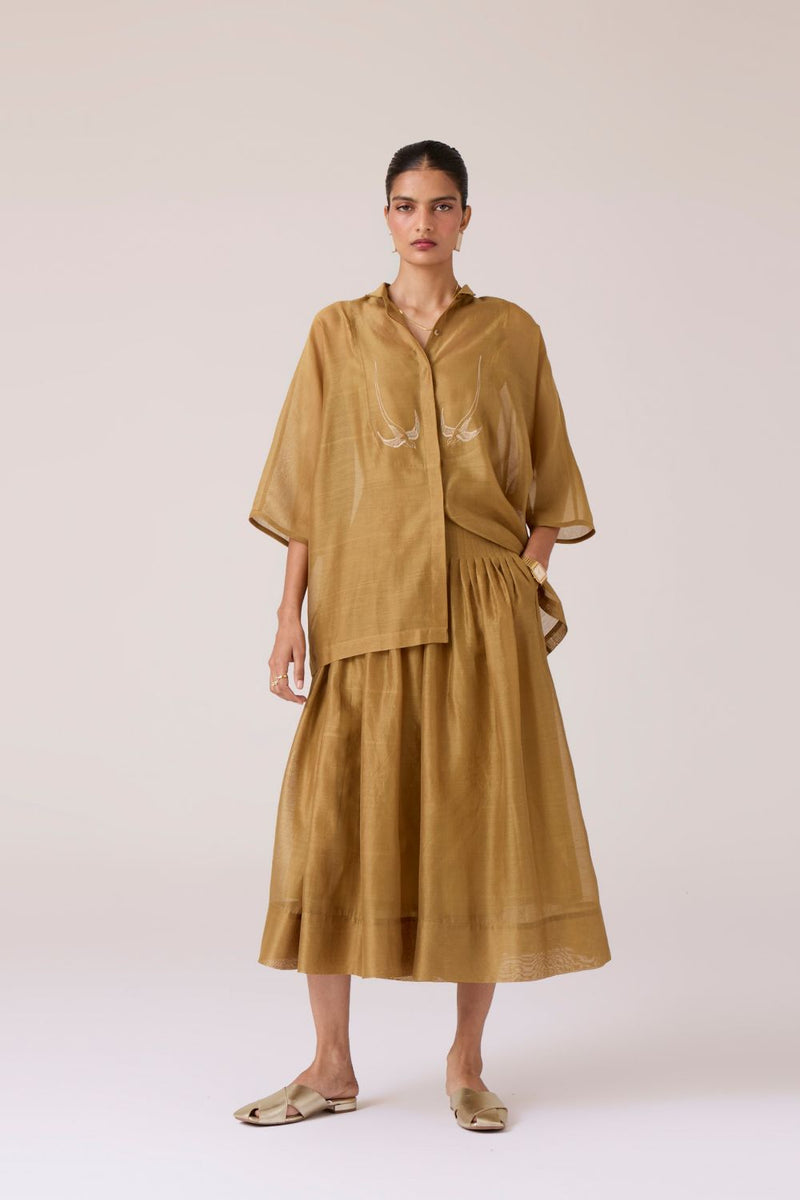 Tereza Yellow Handwoven Wrap Skirt chanderi by The Summer House in yellow color for women in Singapore