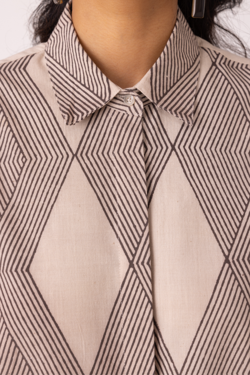 Tess Hand Printed Shirt cotton by The Summer House in grey color for women in Singapore