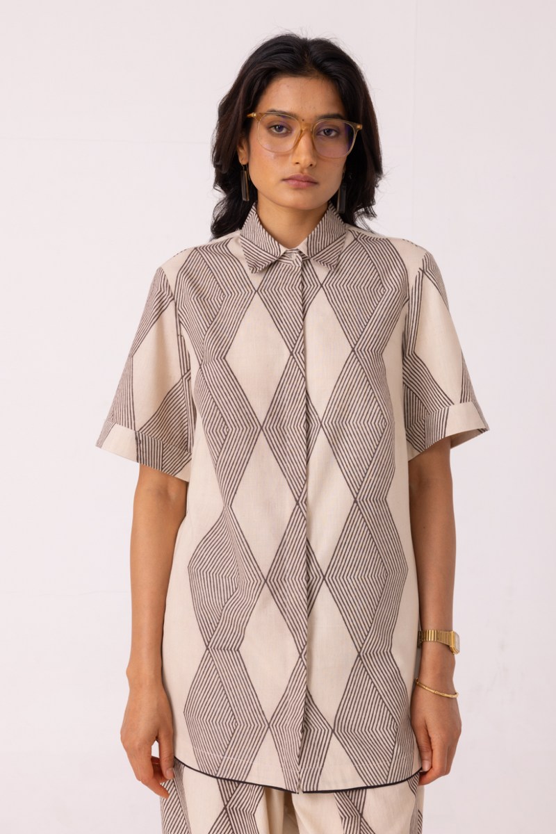 Tess Hand Printed Shirt cotton by The Summer House in grey color for women in Singapore