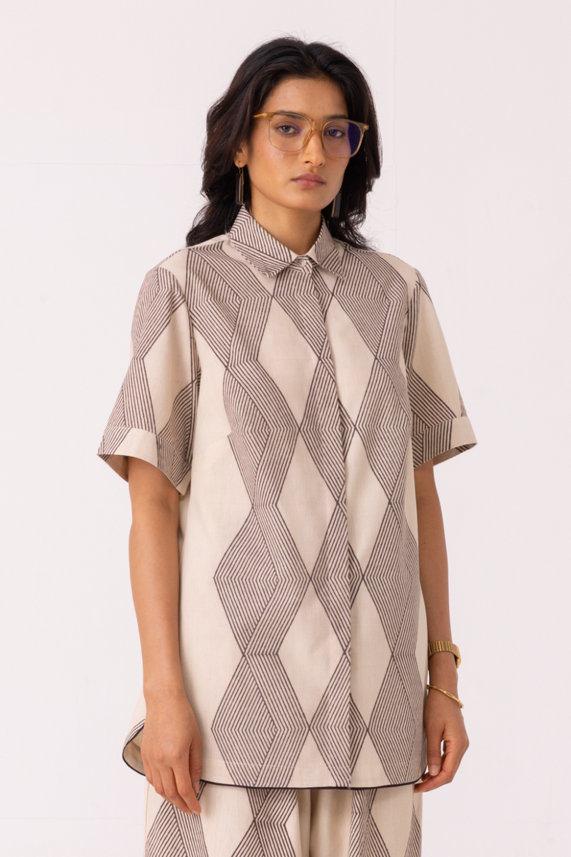 Tess Hand Printed Shirt cotton by The Summer House in grey color for women in Singapore