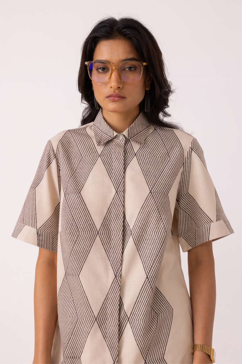 Tess Hand Printed Shirt cotton by The Summer House in grey color for women in Singapore
