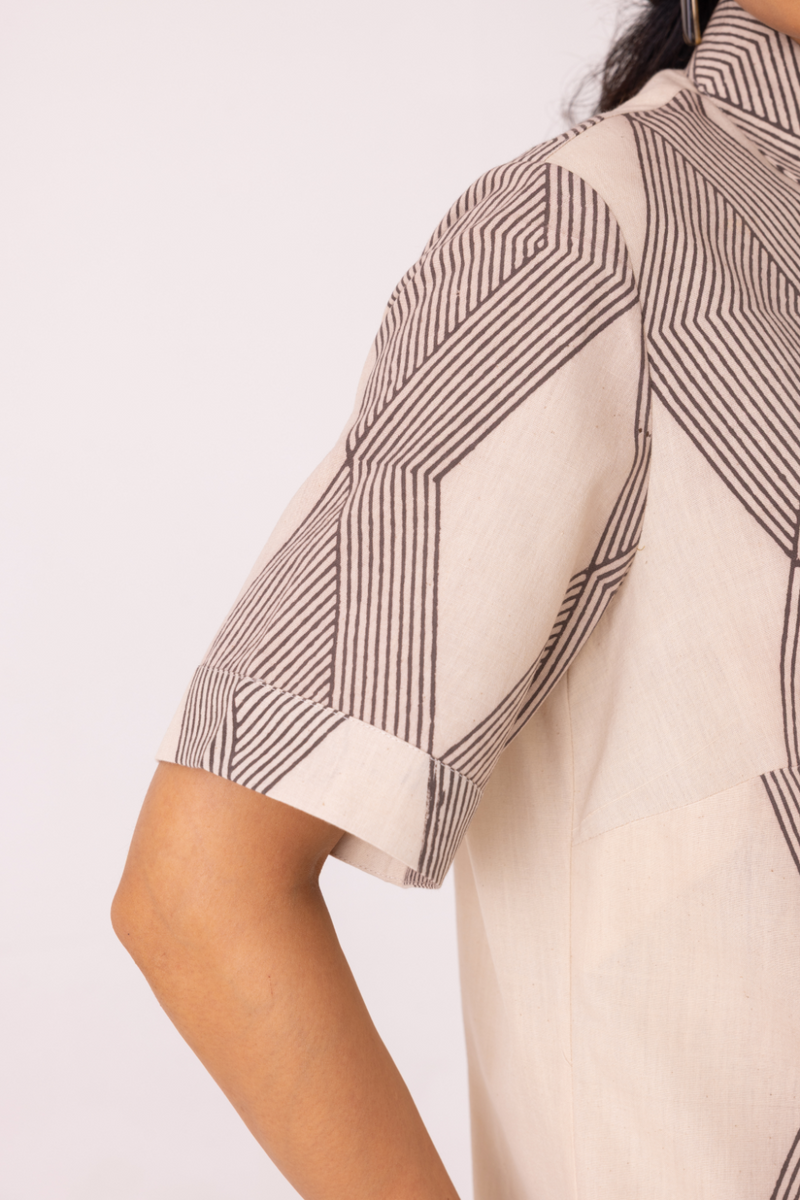 Tess Hand Printed Shirt cotton by The Summer House in grey color for women in Singapore