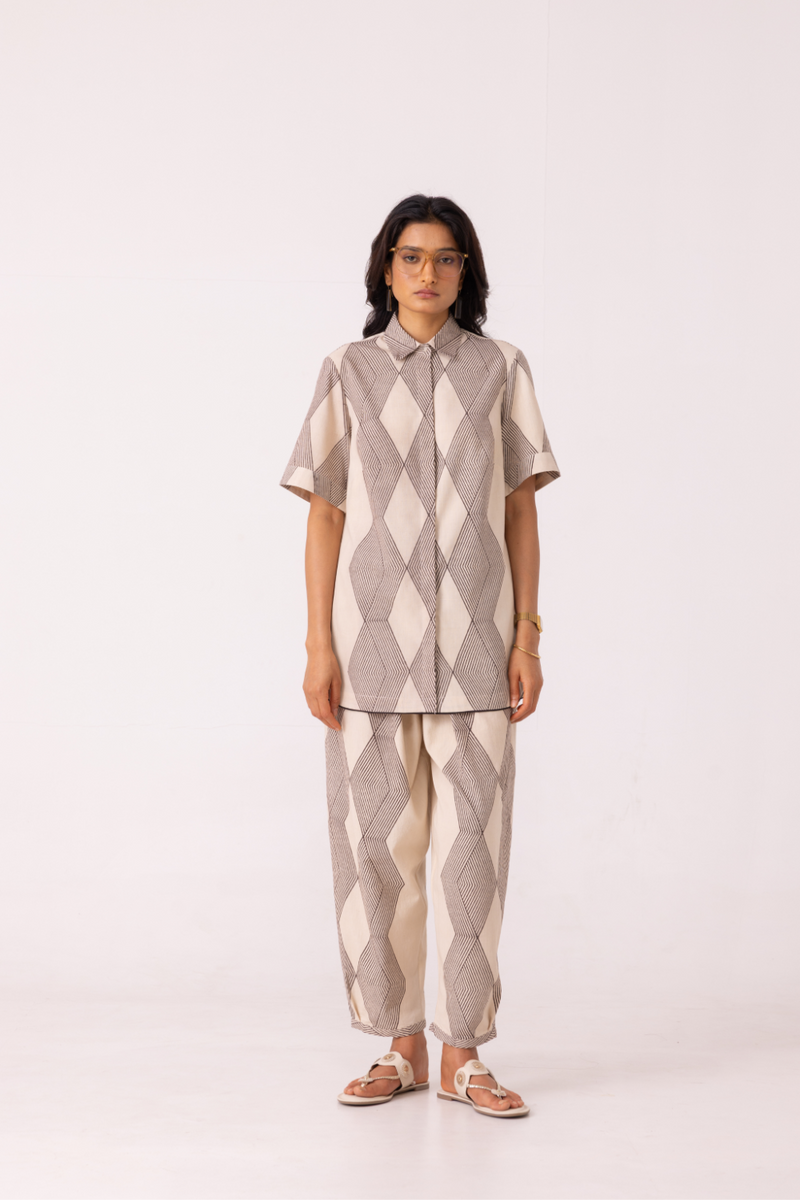 Tess Hand Printed Shirt cotton by The Summer House in grey color for women in Singapore