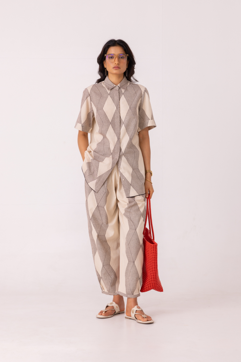 Tess Hand Printed Shirt cotton by The Summer House in grey color for women in Singapore