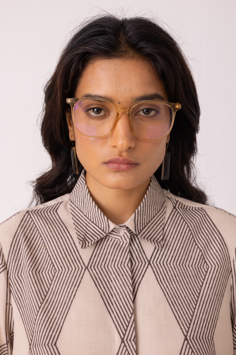 Tess Hand Printed Shirt cotton by The Summer House in grey color for women in Singapore