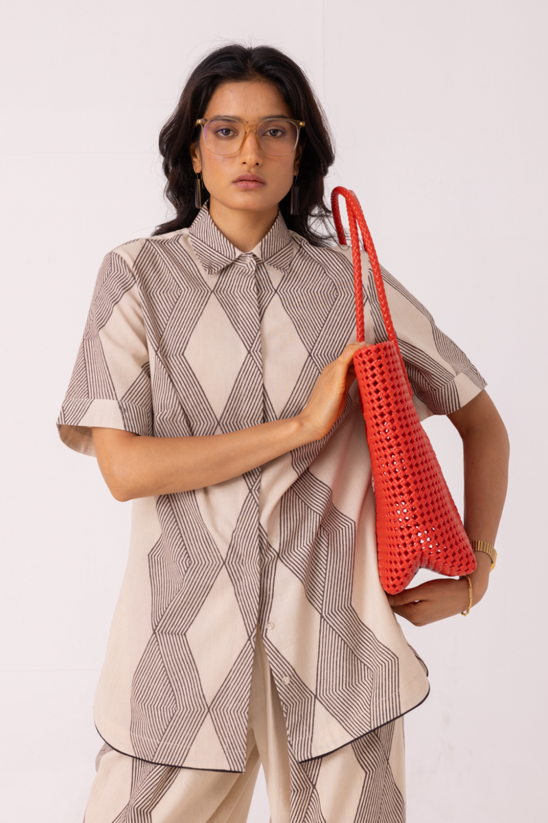 Tess Hand Printed Shirt cotton by The Summer House in grey color for women in Singapore