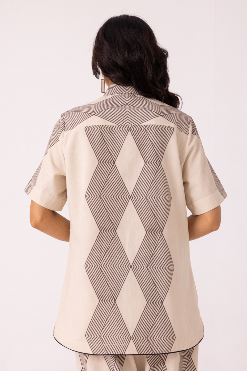 Tess Hand Printed Shirt cotton by The Summer House in grey color for women in Singapore