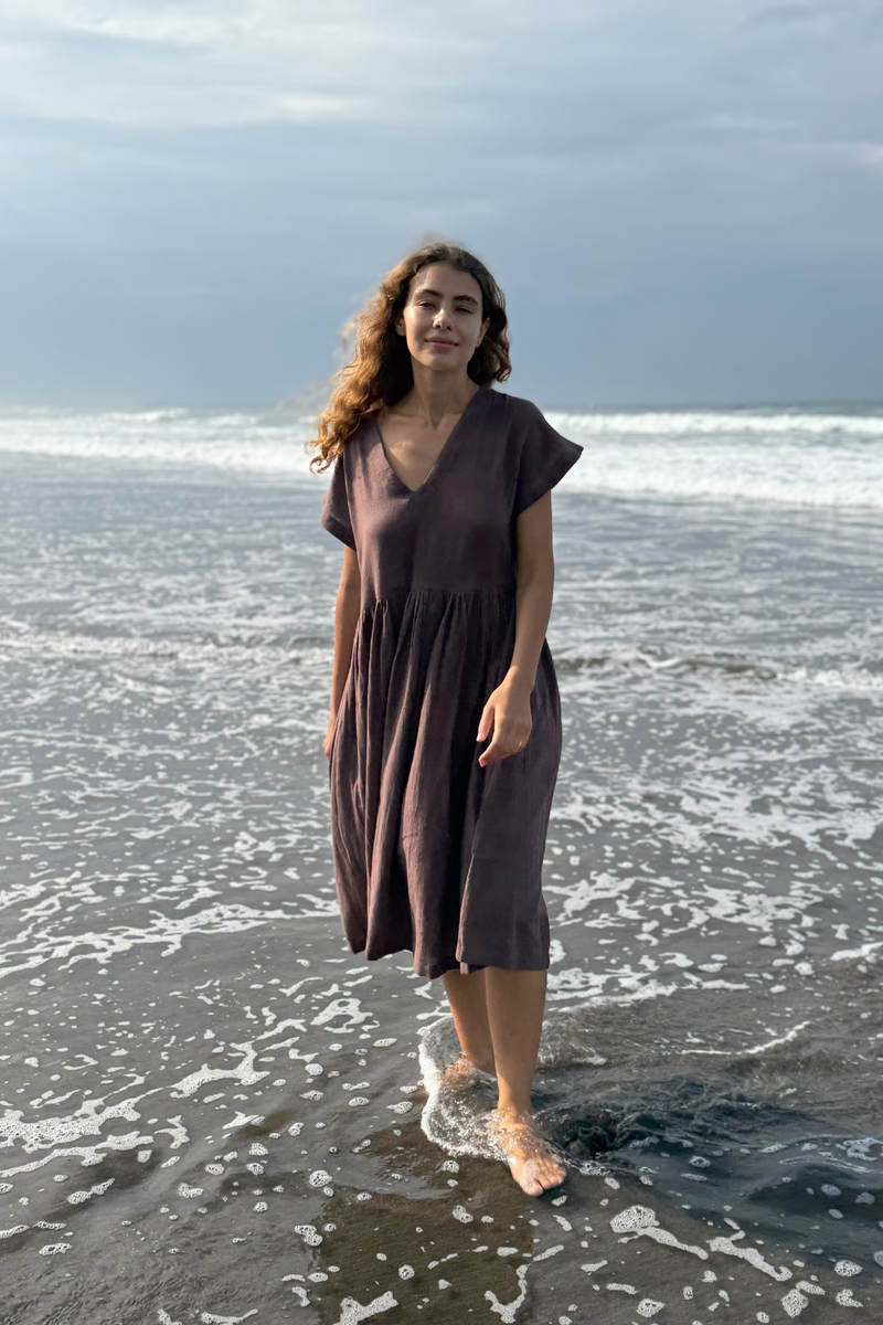 The Amri Dress cotton by World of Crow in brown color for women in Singapore