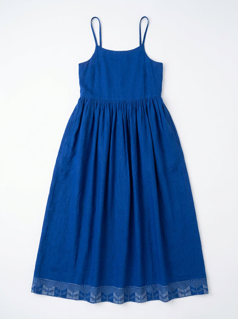 The Block Bloom Midi Dress-Cobalt Blue cotton jamdani dress by World of Crow in blue for women in Singapore
