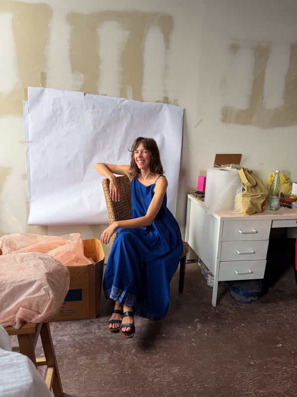 The Block Bloom Midi Dress-Cobalt Blue cotton jamdani dress by World of Crow in blue for women in Singapore