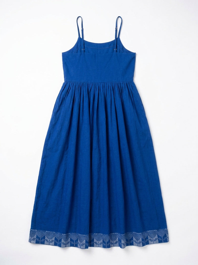 The Block Bloom Midi Dress-Cobalt Blue cotton jamdani dress by World of Crow in blue for women in Singapore