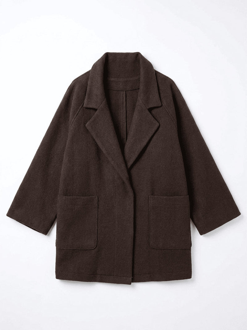 The Brown Vintage Artist Coat 100% handloom, hand-spun, and hand-woven natural himalayan sheep wool jacket/overlay by World of Crow in brown for women in Singapore