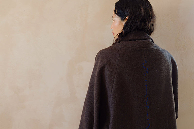 The Brown Vintage Artist Coat 100% handloom, hand-spun, and hand-woven natural himalayan sheep wool jacket/overlay by World of Crow in brown for women in Singapore