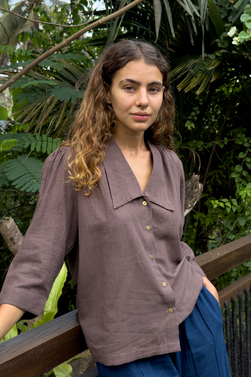 Mulholland Shirt — Brown cotton by World of Crow in brown color for women in Singapore