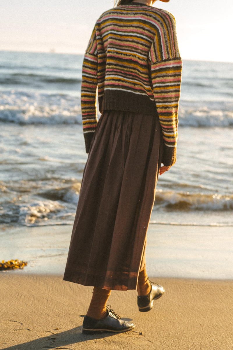 The Chocolate Brown Pull-on Skirt cotton by World of Crow in brown color for women in Singapore