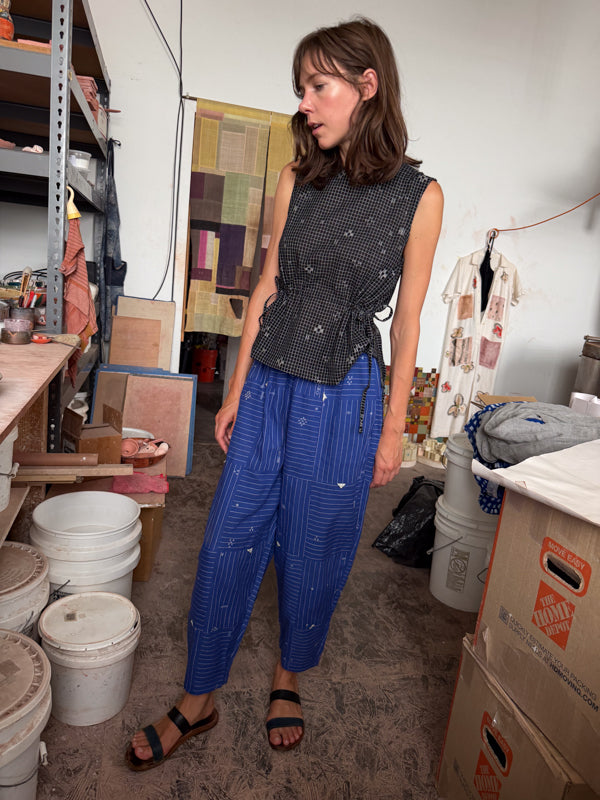 The Cinch Top–Black Grid Jamdani cotton jamdani top/shirt by World of Crow in black for women in Singapore