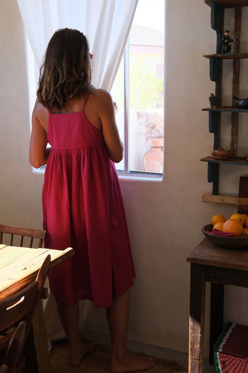 The Erica Dee Dee — Fuchsia fine muslin cotton dress by World of Crow in fuchsia for women in Singapore