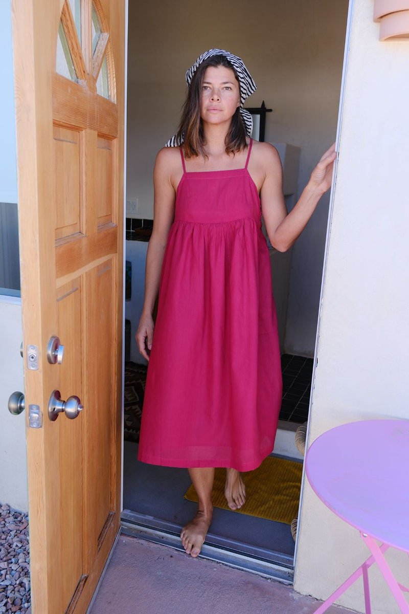 The Erica Dee Dee — Fuchsia fine muslin cotton dress by World of Crow in fuchsia for women in Singapore