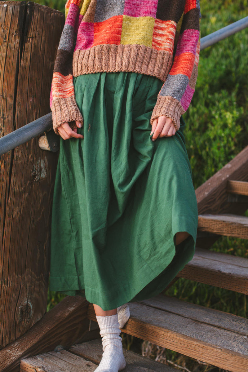 The Forest Green Pull-on Skirt cotton by World of Crow in green color for women in Singapore