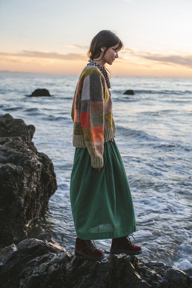 The Forest Green Pull-on Skirt cotton by World of Crow in green color for women in Singapore