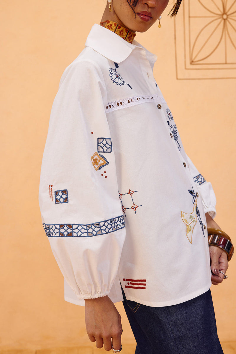 The Foundation Organic Cotton Shirt poplin top/shirt by SUI in white for women in Singapore