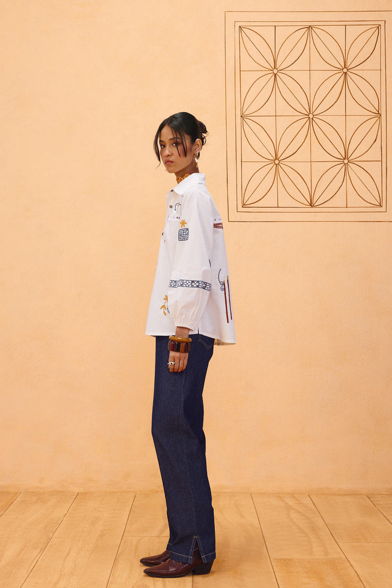 The Foundation Organic Cotton Shirt poplin top/shirt by SUI in white for women in Singapore