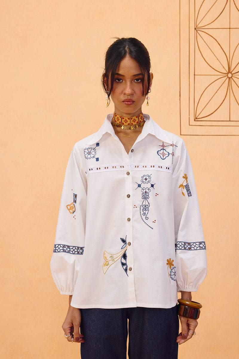 The Foundation Organic Cotton Shirt poplin top/shirt by SUI in white for women in Singapore