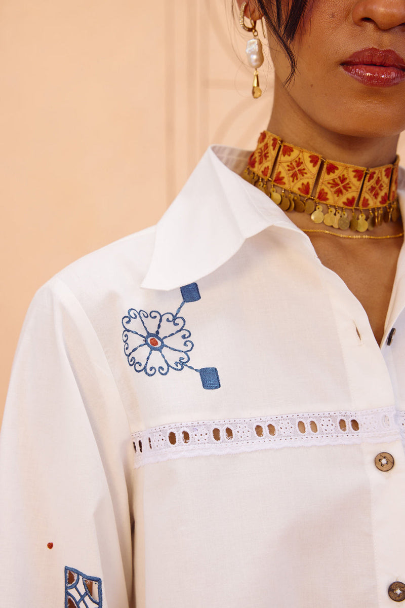 The Foundation Organic Cotton Shirt poplin top/shirt by SUI in white for women in Singapore