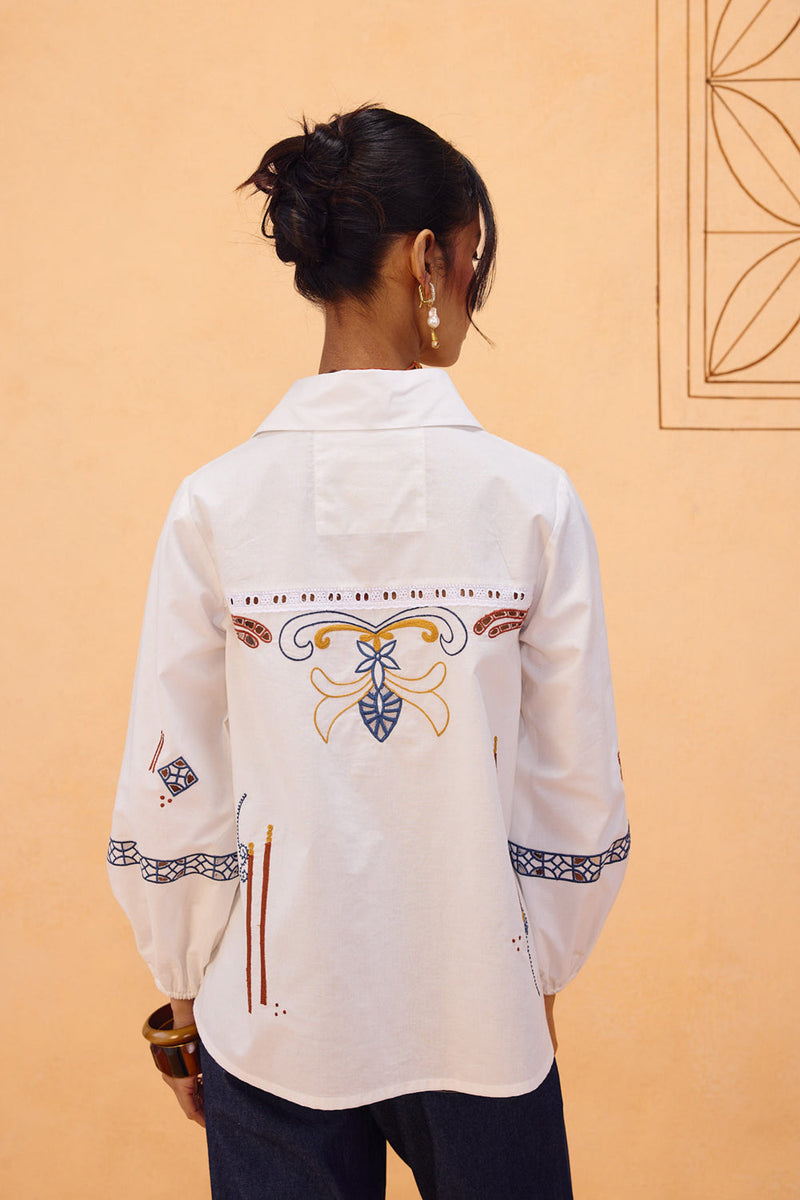 The Foundation Organic Cotton Shirt poplin top/shirt by SUI in white for women in Singapore