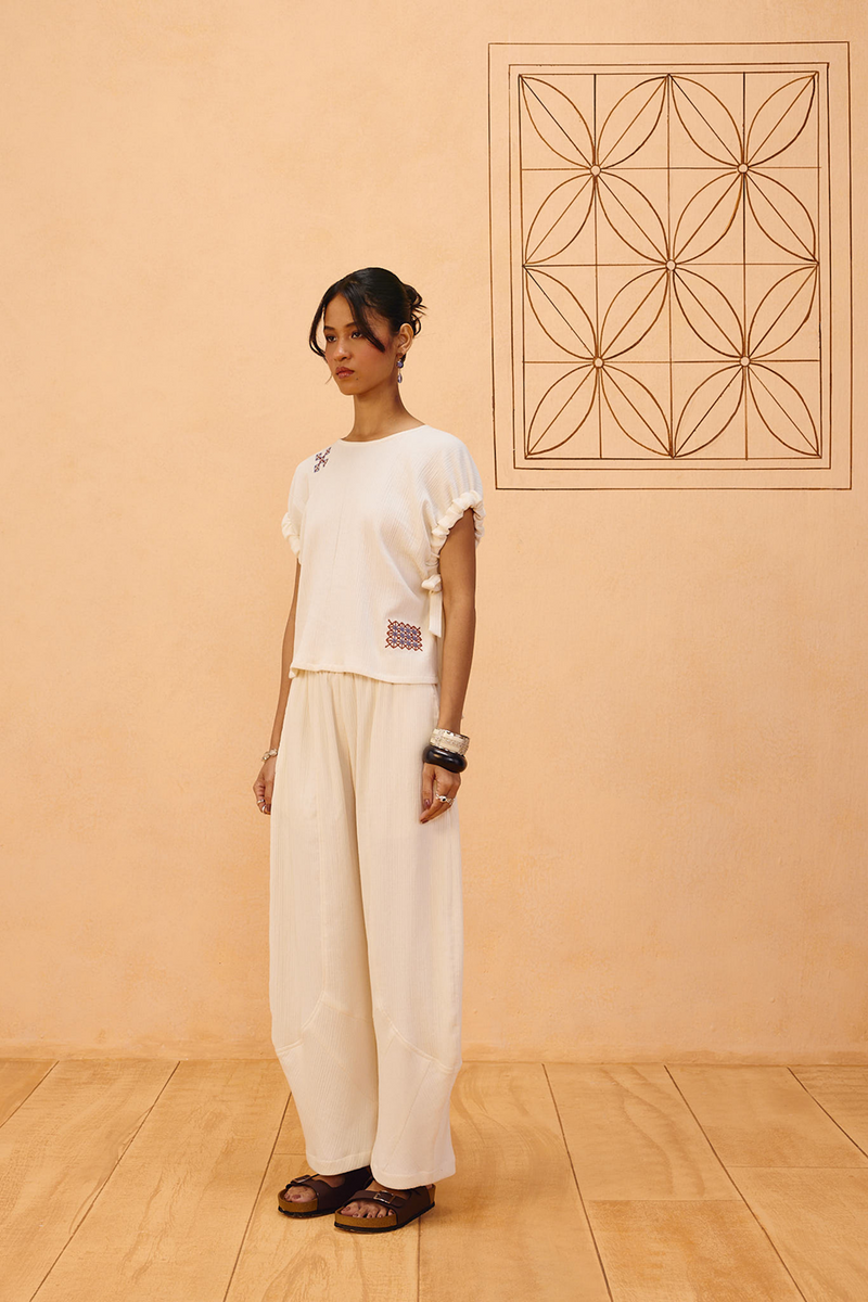 The Frame Organic Cotton Top double gauze top/shirt by SUI in off-white for women in Singapore