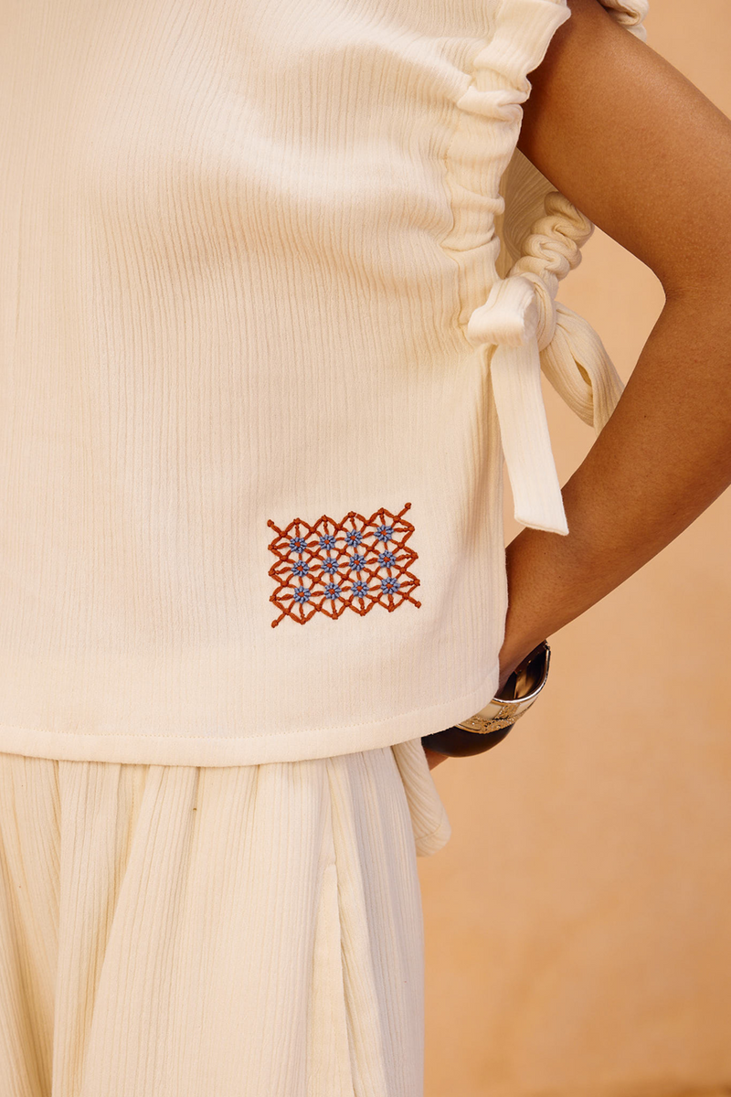 The Frame Organic Cotton Top double gauze top/shirt by SUI in off-white for women in Singapore