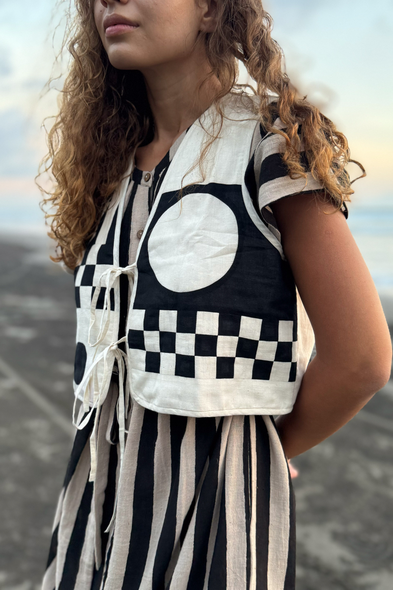 The Geometric Vest cotton by World of Crow in black color for women in Singapore