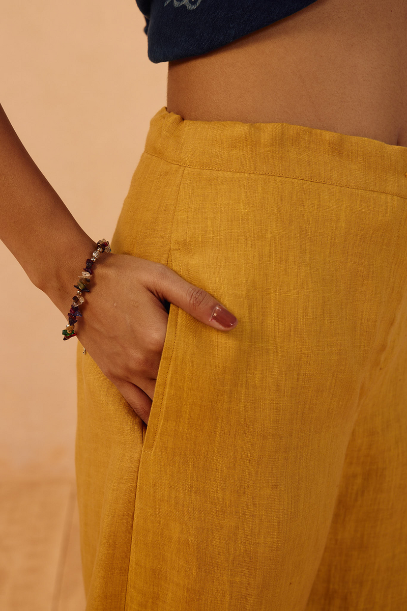 The Ghar Linen Trousers 100% linen pant/trouser by SUI in mustard for women in Singapore