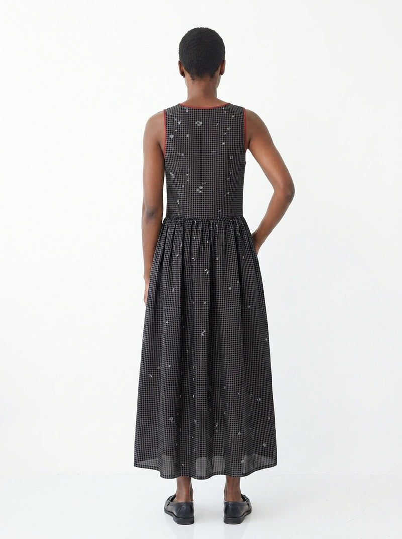 The Grid Wrap Dress-Black cotton jamdani dress by World of Crow in black for women in Singapore