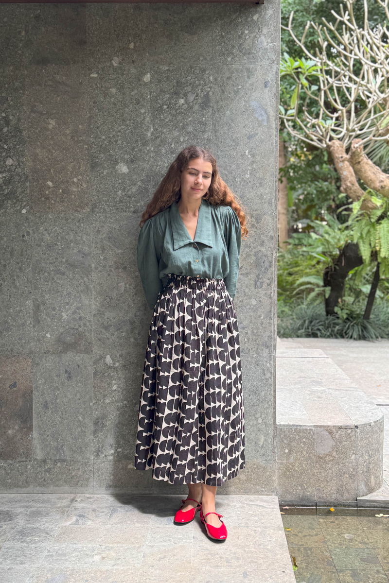 The Half Moons Black Skirt cotton by World of Crow in black color for women in Singapore