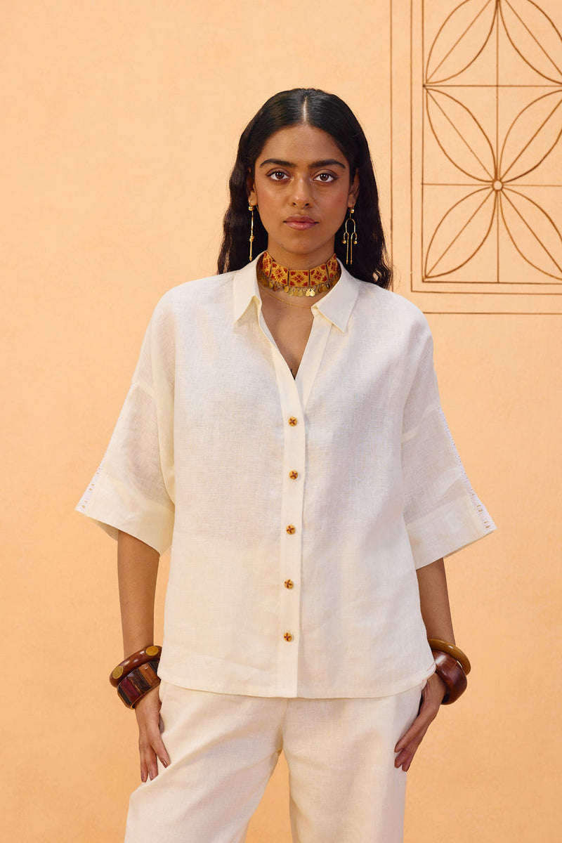 The Harmony Linen Shirt linen top/shirt by SUI in off-white for women in Singapore