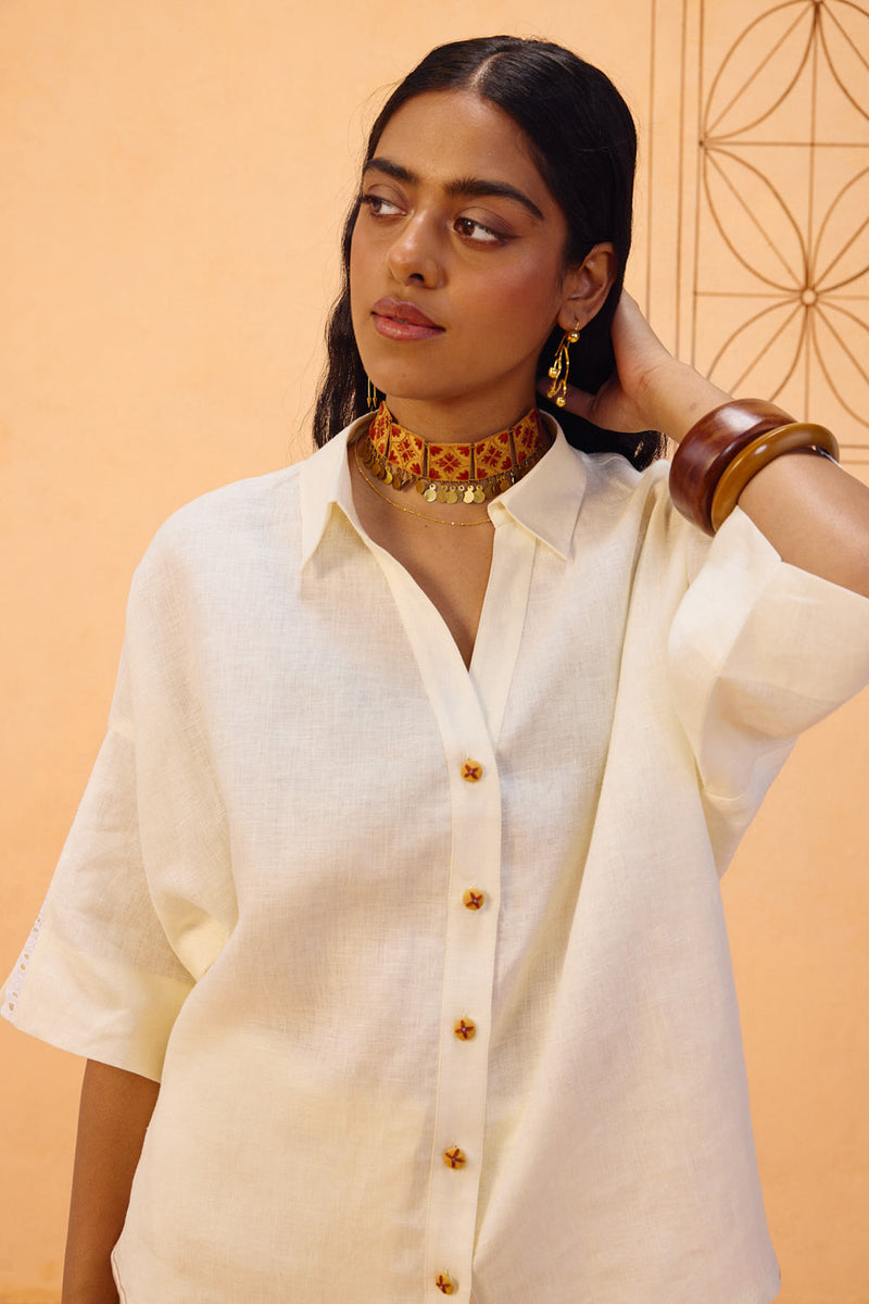 The Harmony Linen Shirt linen top/shirt by SUI in off-white for women in Singapore