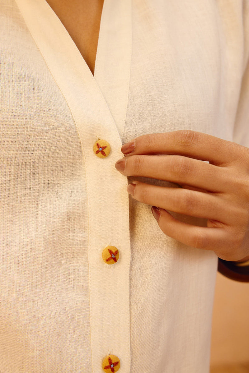 The Harmony Linen Shirt linen top/shirt by SUI in off-white for women in Singapore