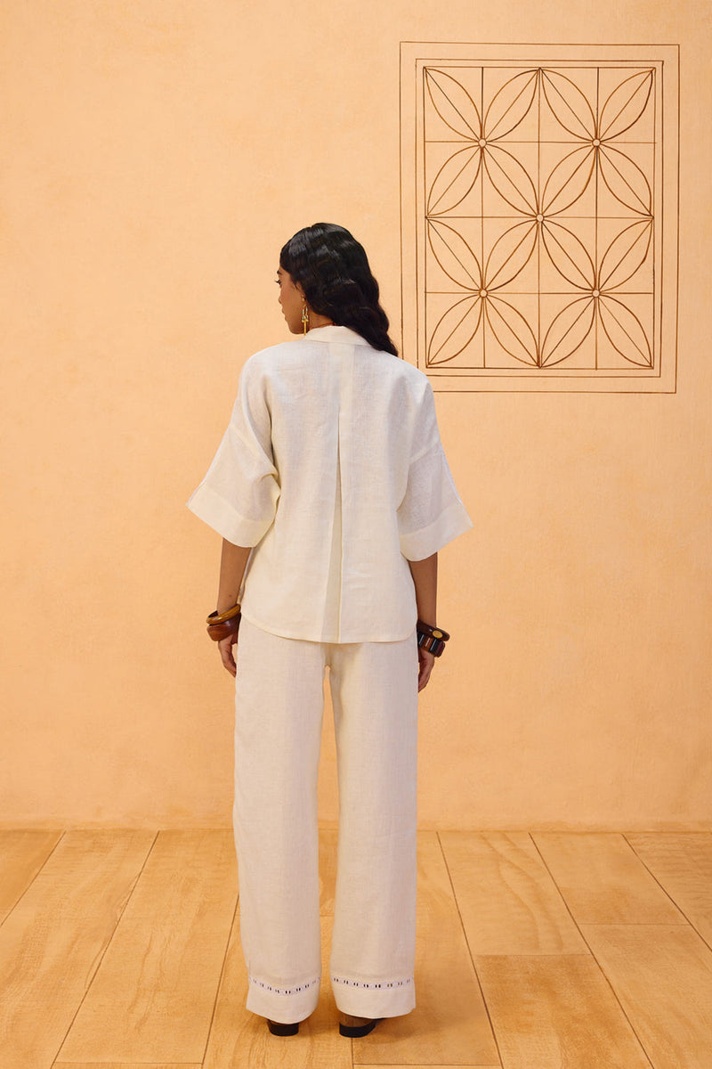 The Harmony Linen Shirt linen top/shirt by SUI in off-white for women in Singapore