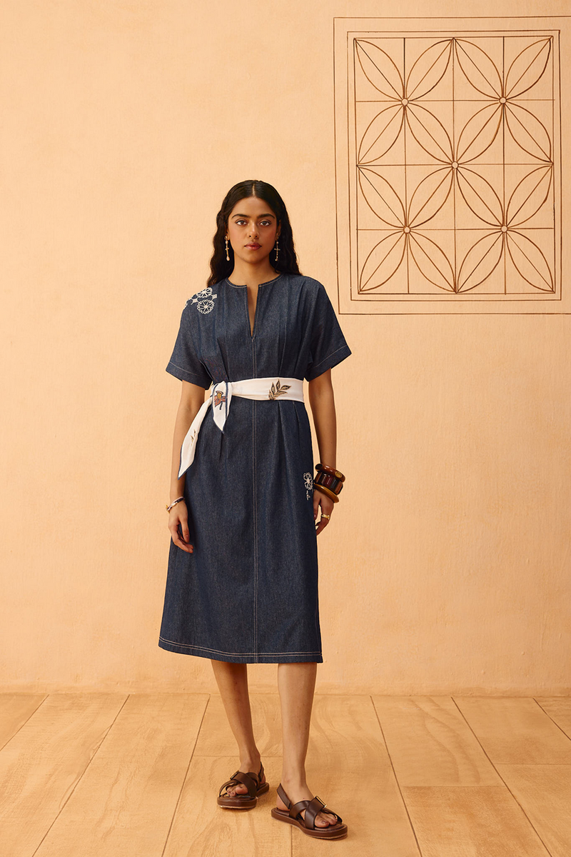 The Harmony Sustainable Denim Dress denim dress by SUI in blue for women in Singapore