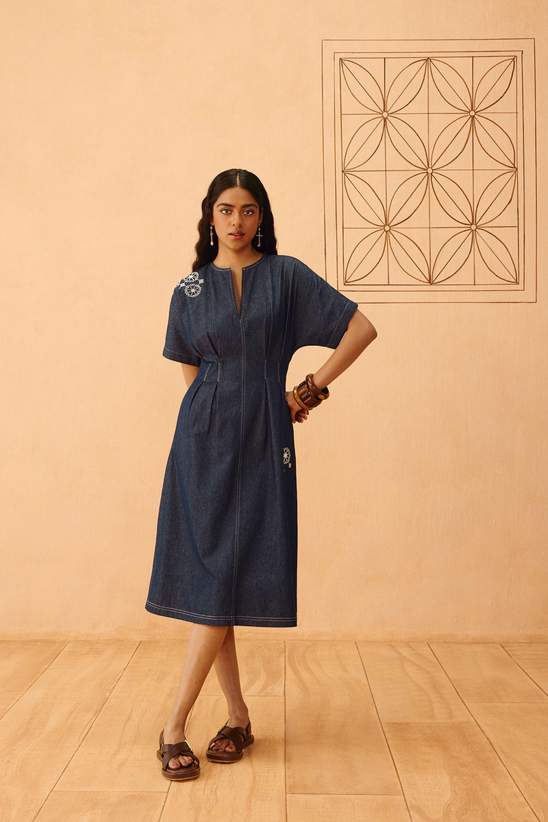 The Harmony Sustainable Denim Dress denim dress by SUI in blue for women in Singapore