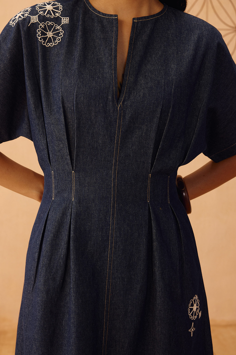 The Harmony Sustainable Denim Dress denim dress by SUI in blue for women in Singapore