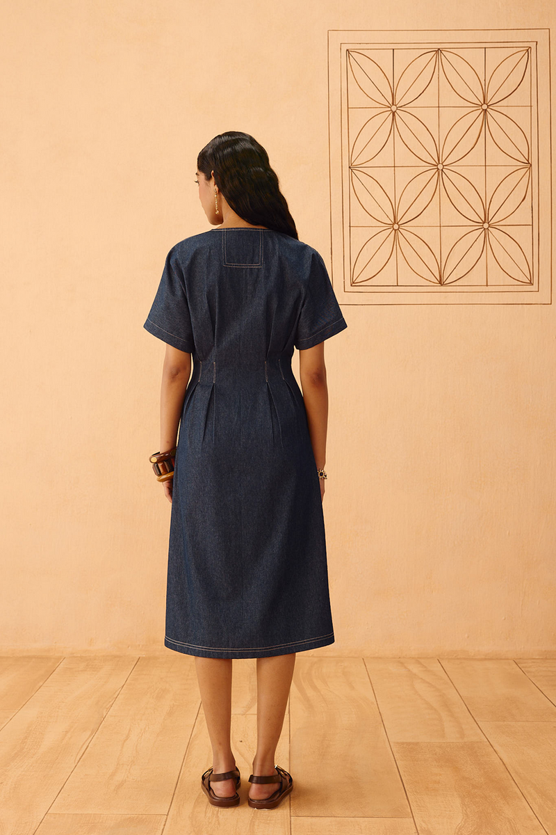 The Harmony Sustainable Denim Dress denim dress by SUI in blue for women in Singapore
