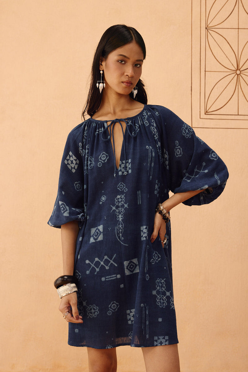 The Heirloom Handspun Handwoven Organic Cotton Dress organic cotton dress by SUI in indigo for women in Singapore