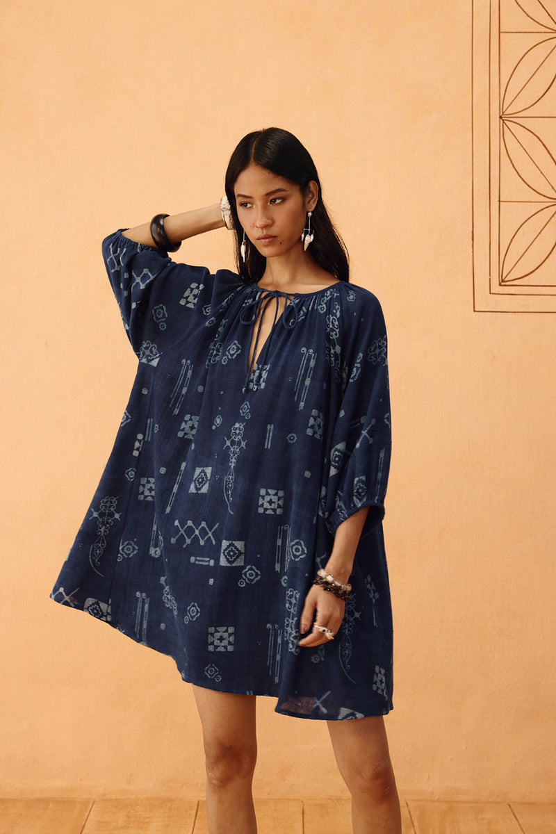 The Heirloom Handspun Handwoven Organic Cotton Dress organic cotton dress by SUI in indigo for women in Singapore