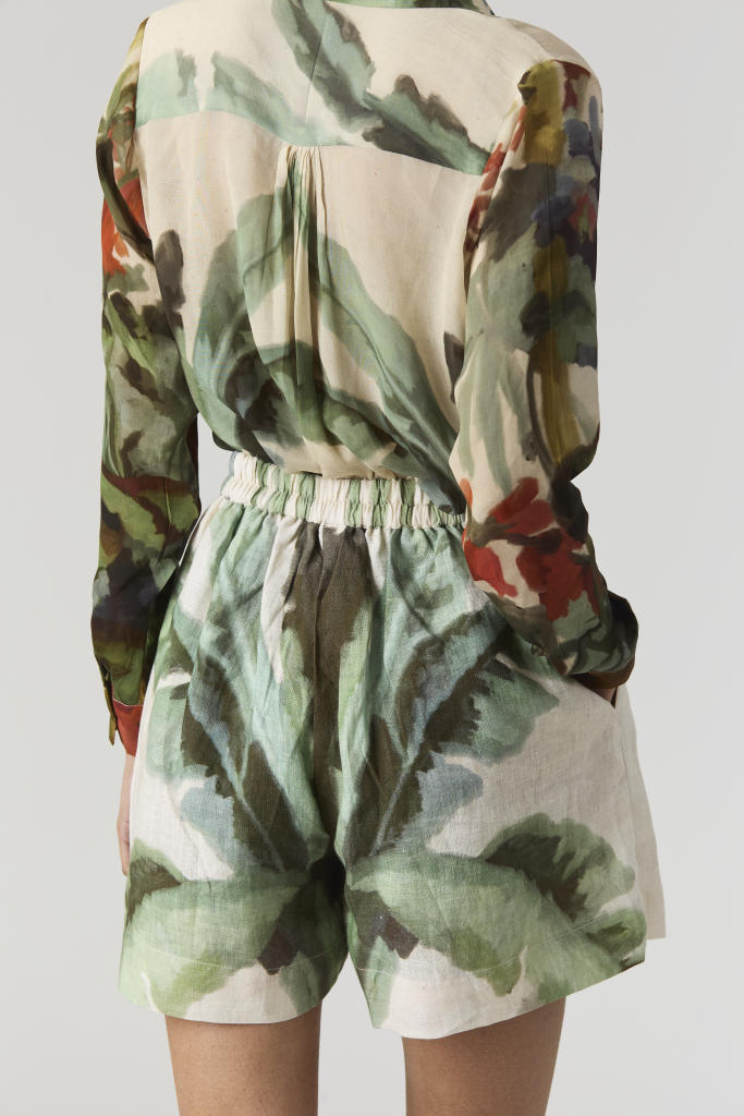 THE HUNT BLAZER & SHORTS SET linen by Yam in green color for women in Singapore