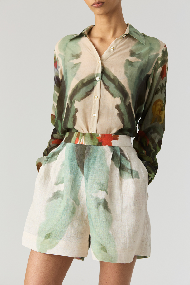 THE HUNT BLAZER & SHORTS SET linen by Yam in green color for women in Singapore